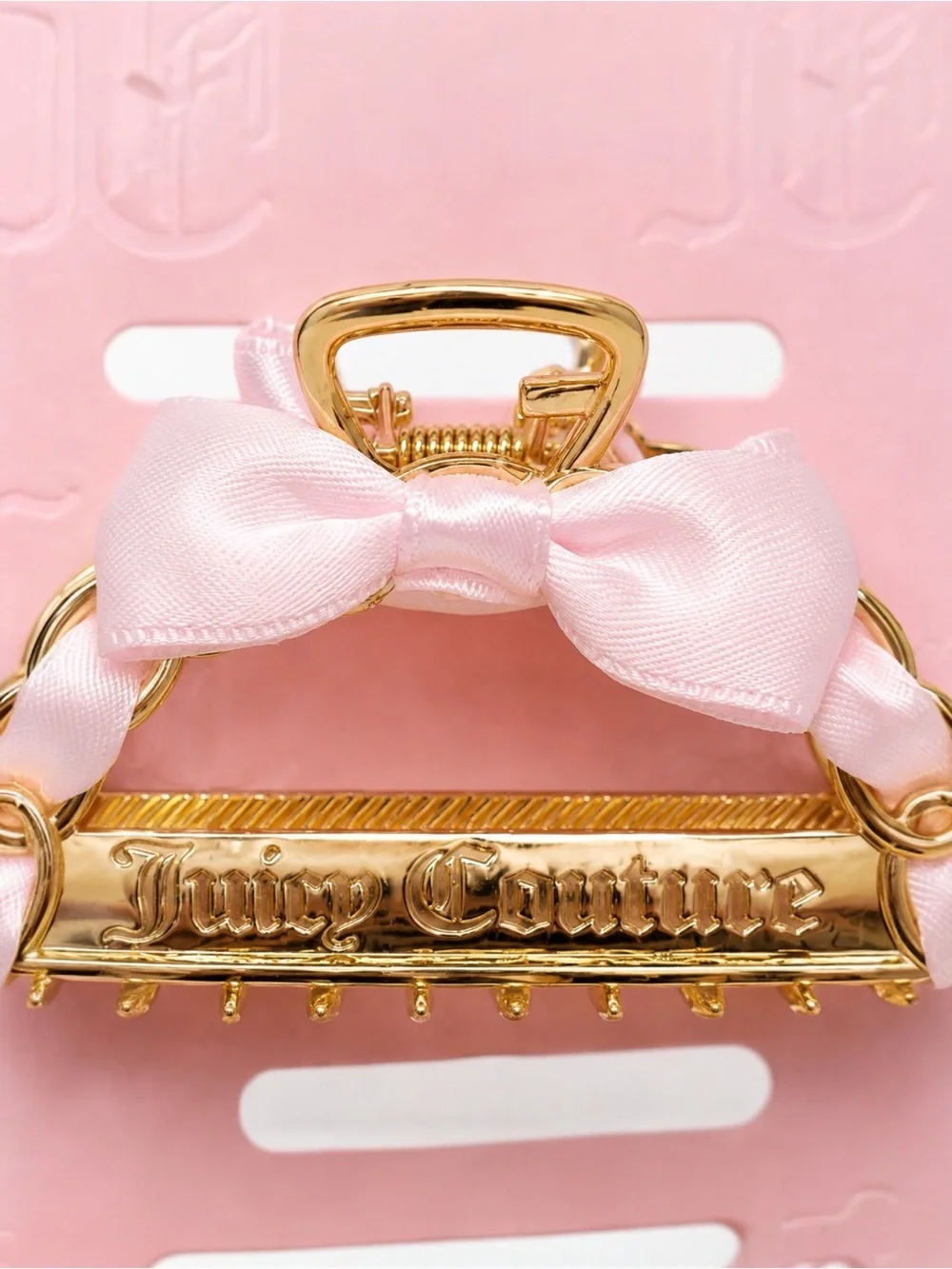 Juicy Couture Gold Hair Claw Clip Set Pink Bow Chain Y2K Coquette 2 Piece NWT